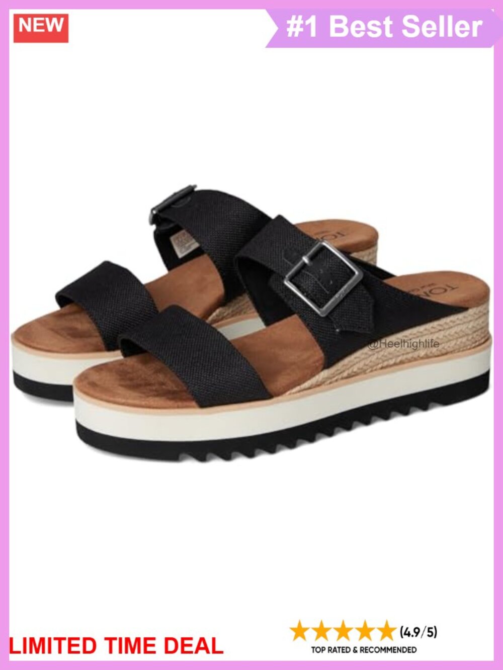Strappy Mule Sandals with Buckle Canvas Platform Wedge Heels